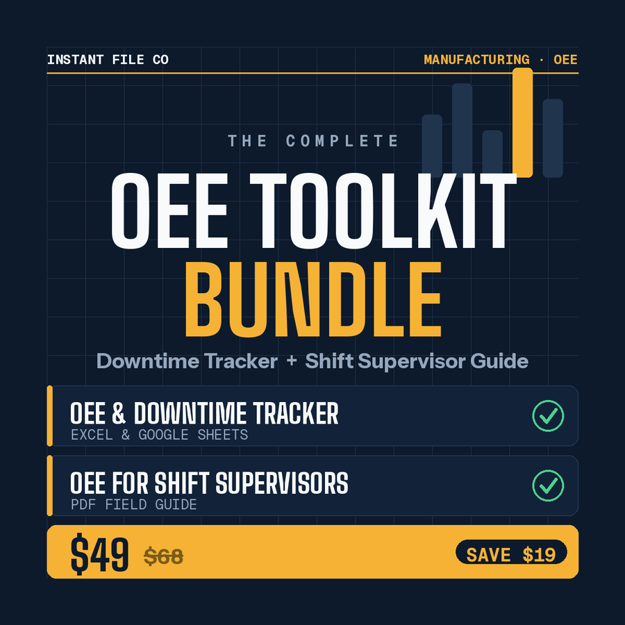 OEE Toolkit Bundle — Downtime Tracker plus Shift Supervisor Guide, $49 (save $19)