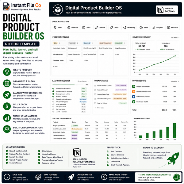 Digital Product Builder OS — Notion Template to Launch & Sell