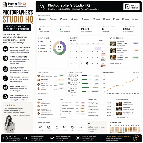 Photographer's Studio HQ — Notion CRM for Wedding & Portrait