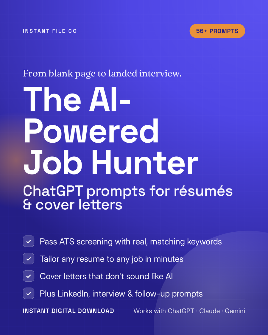 The AI-Powered Job Hunter — 50+ ChatGPT prompts for resumes and cover letters digital workbook cover
