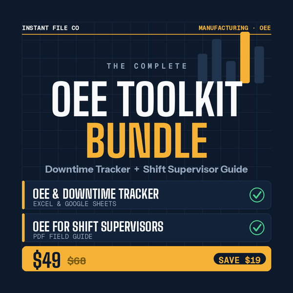 OEE Toolkit Bundle — Downtime Tracker plus Shift Supervisor Guide, $49 (save $19)